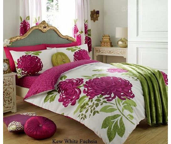 [hachette] PRINTED FLOWER FLORAL WHITE/FUSCHIA CURTAINS SET + TIE BACKS 66`` X 72`` SIZE